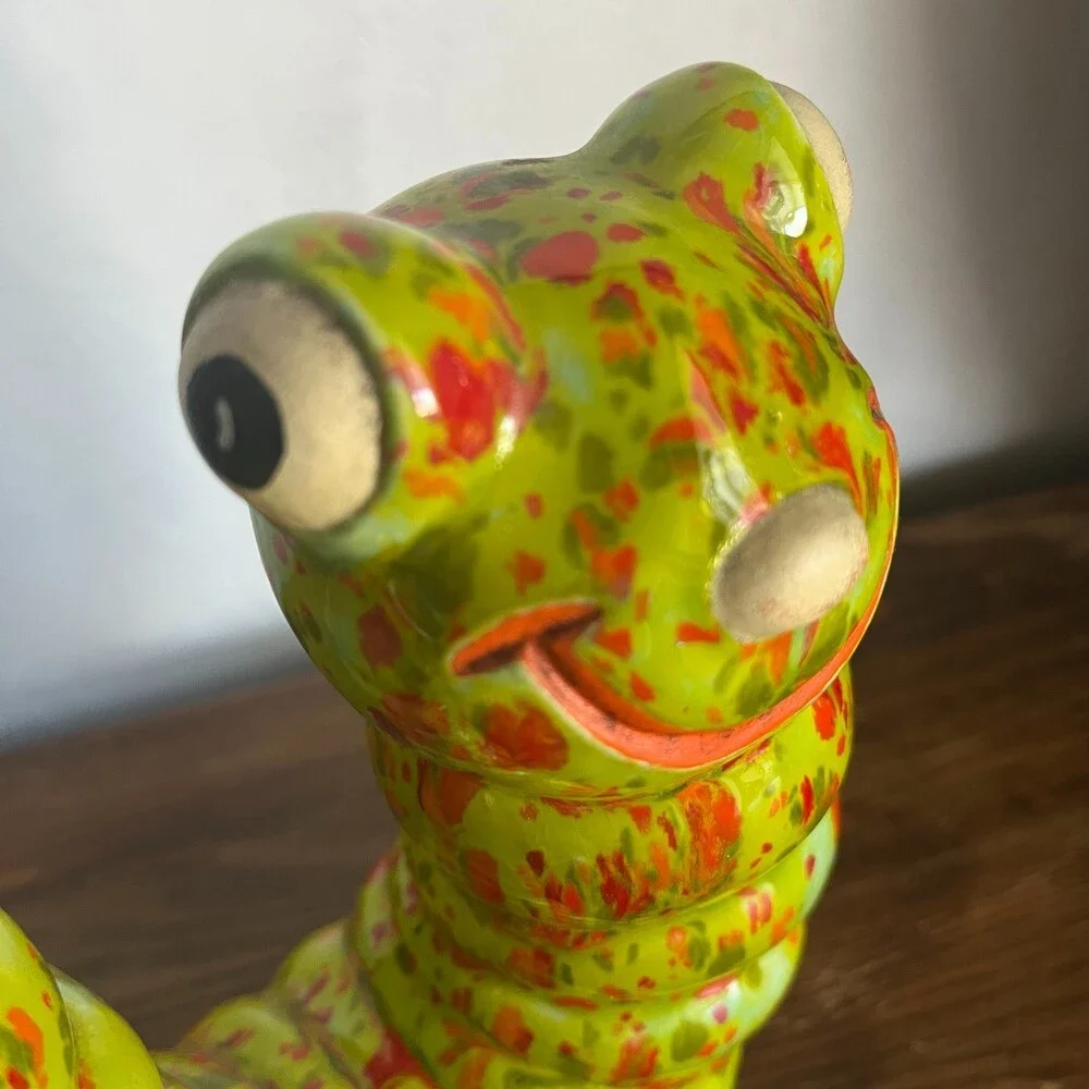 VTG 11” MCM Speckle Ceramic Garden Worm Caterpillar Statue Art Pottery Decor 70s